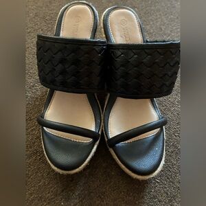 Wild Diva Black Woven Platform Wedge Sandals